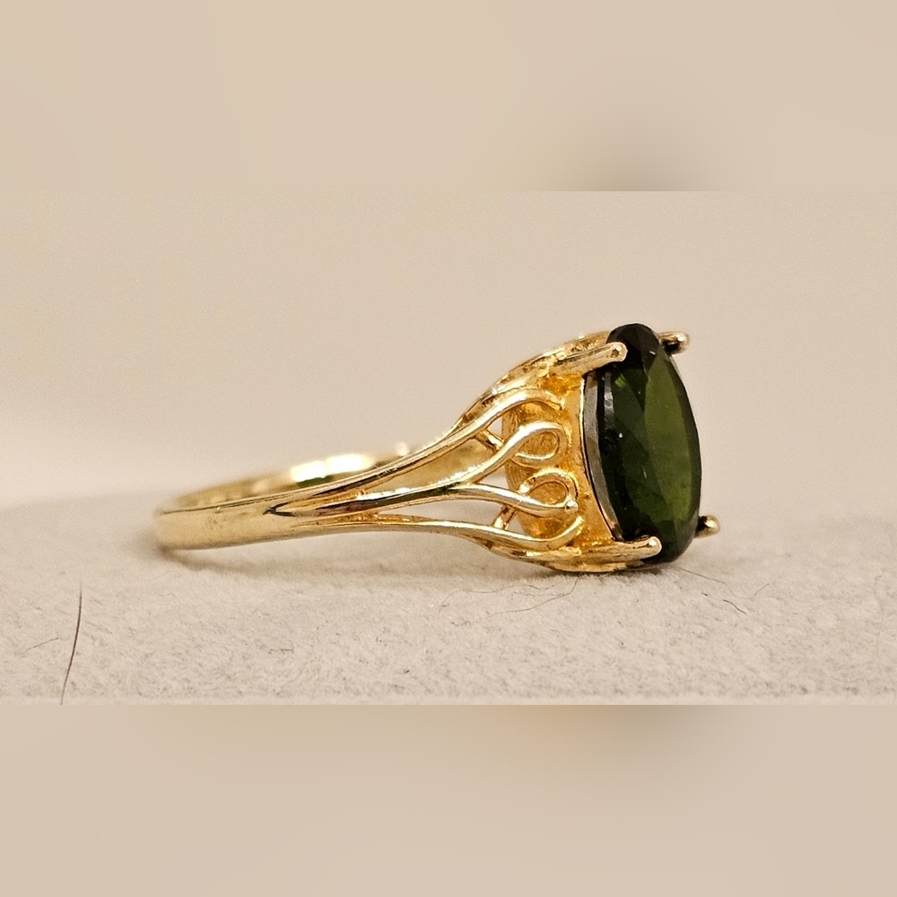 Gold Dipped 925 Sterling Silver Deep Emerald Ring SZ 7.75